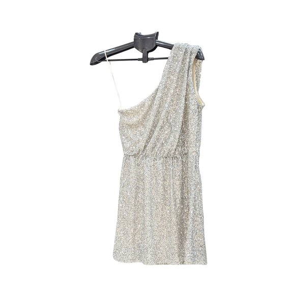 🎄✨ Layered With Love Silver Sequin One-Shoulder Holiday Party Dress Sz S NWT - Picture 2 of 6